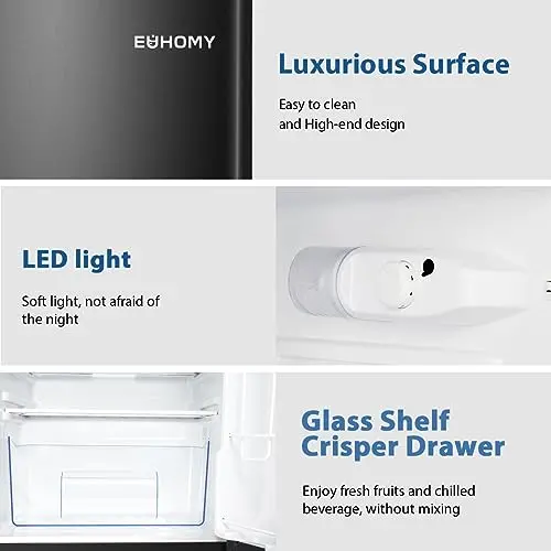 Euhomy 3.2 Cu Ft Space-Saving Mini Fridge with Freezer – Quiet Operation