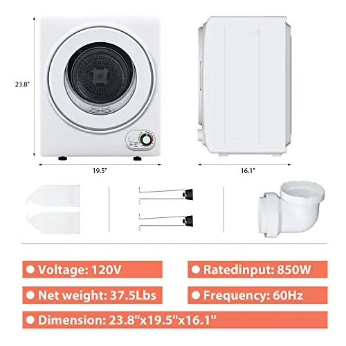 Euhomy 850W Compact Clothes Dryer — 1.5 Cubic Foot Drum, Ultra-Quiet Operation, Wall-Mount Capable, Multi-Program Settings for Small Spaces 2