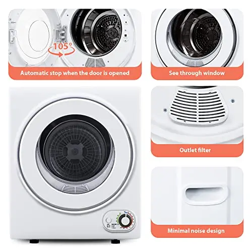 Euhomy 850W Compact Clothes Dryer — 1.5 Cubic Foot Drum, Ultra-Quiet Operation, Wall-Mount Capable, Multi-Program Settings for Small Spaces