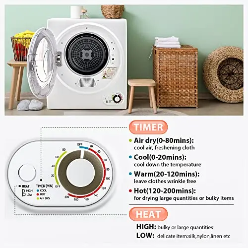 Euhomy 850W Compact Clothes Dryer — 1.5 Cubic Foot Drum, Ultra-Quiet Operation, Wall-Mount Capable, Multi-Program Settings for Small Spaces