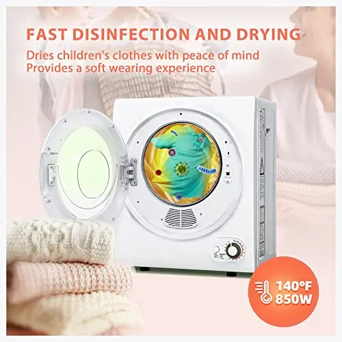 Euhomy 850W Compact Clothes Dryer — 1.5 Cubic Foot Drum, Ultra-Quiet Operation, Wall-Mount Capable, Multi-Program Settings for Small Spaces