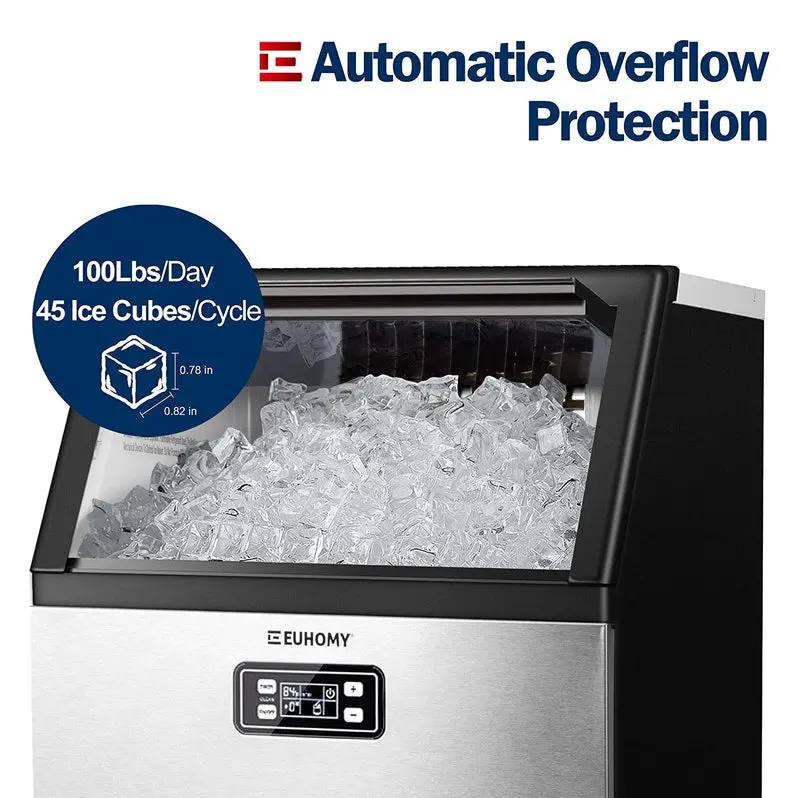 Euhomy Commercial Undercounter Ice Machine – 100 lb/Day Output, Dual Inlet System, 33 lb Bin Capacity