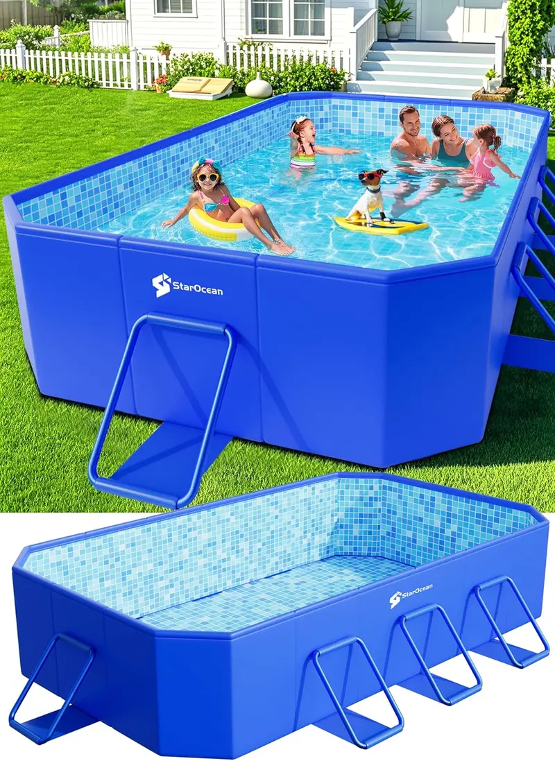 Extra-Large Foldable Hard-Shell Swimming Pool – 115" x 66" x 20" Collapsible Backyard Pool