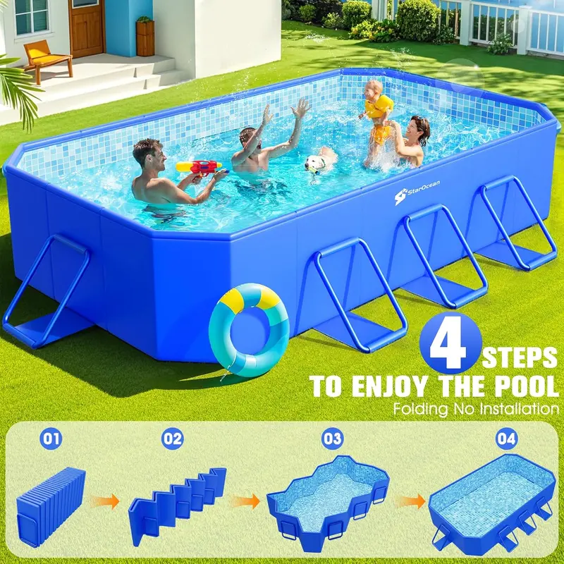 Extra-Large Foldable Hard-Shell Swimming Pool – 115" x 66" x 20" Collapsible Backyard Pool