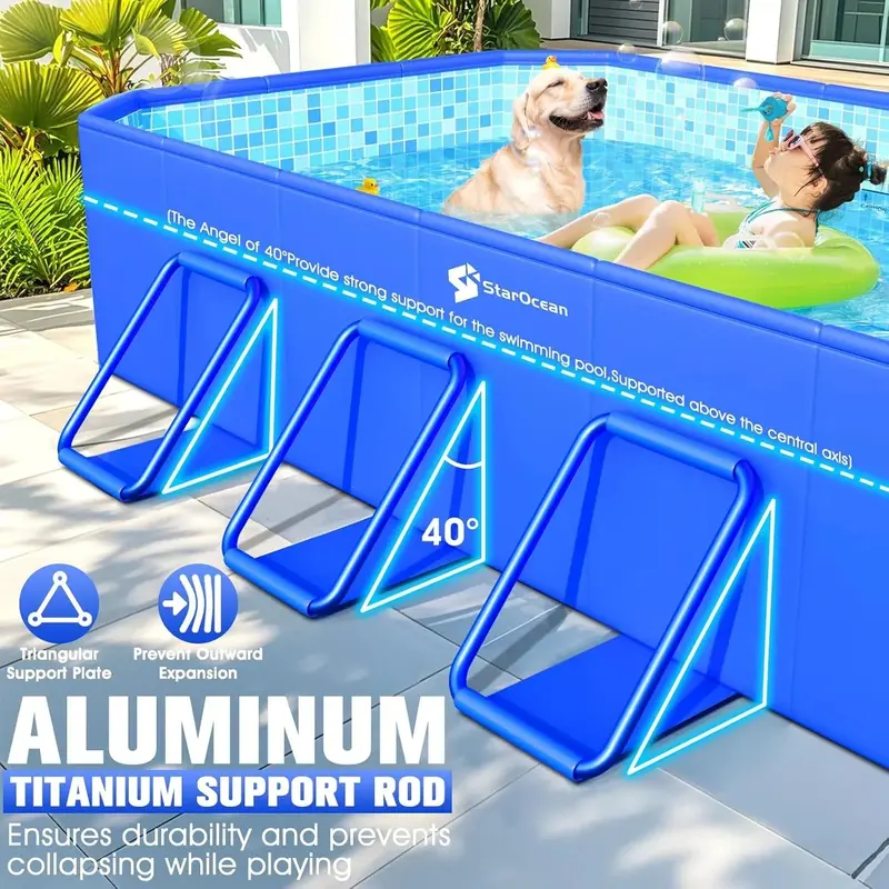 Extra-Large Foldable Hard-Shell Swimming Pool – 115" x 66" x 20" Collapsible Backyard Pool