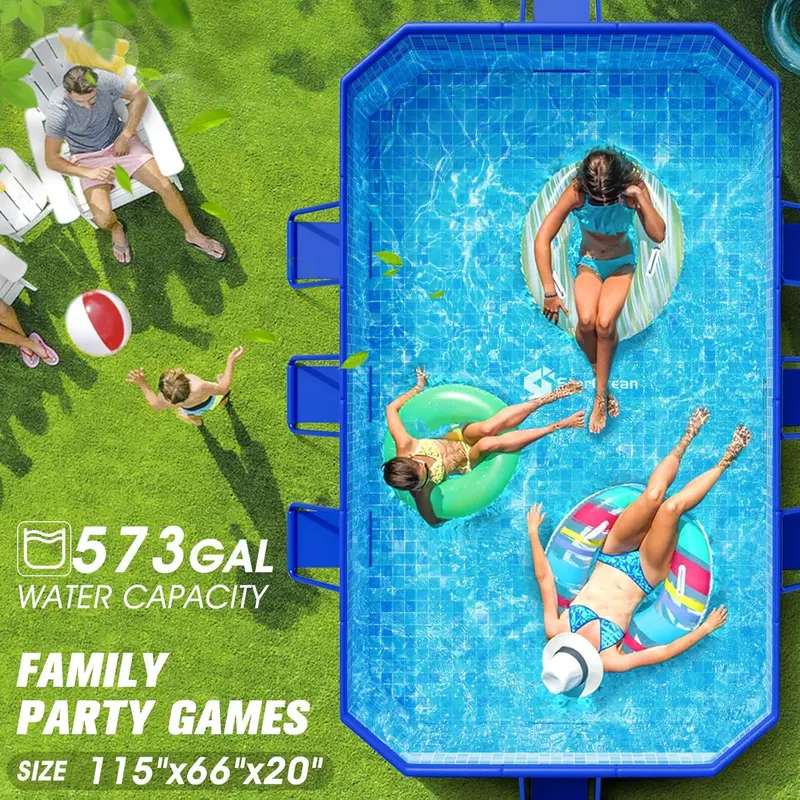 Extra-Large Foldable Hard-Shell Swimming Pool – 115" x 66" x 20" Collapsible Backyard Pool