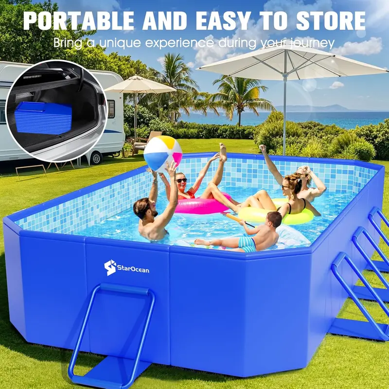 Extra-Large Foldable Hard-Shell Swimming Pool – 115" x 66" x 20" Collapsible Backyard Pool