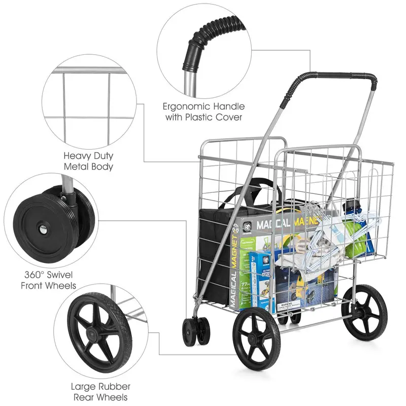 Extra-Large Foldable Shopping Cart – Versatile Carrier for Groceries, Luggage & Gear