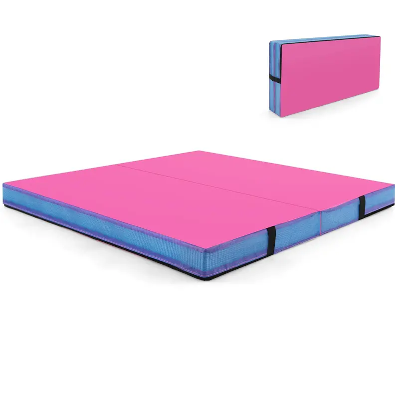 Extra-Thick 48-Inch Bi-Fold Exercise Mat with PU Leather Surface and Integrated Carry Handles