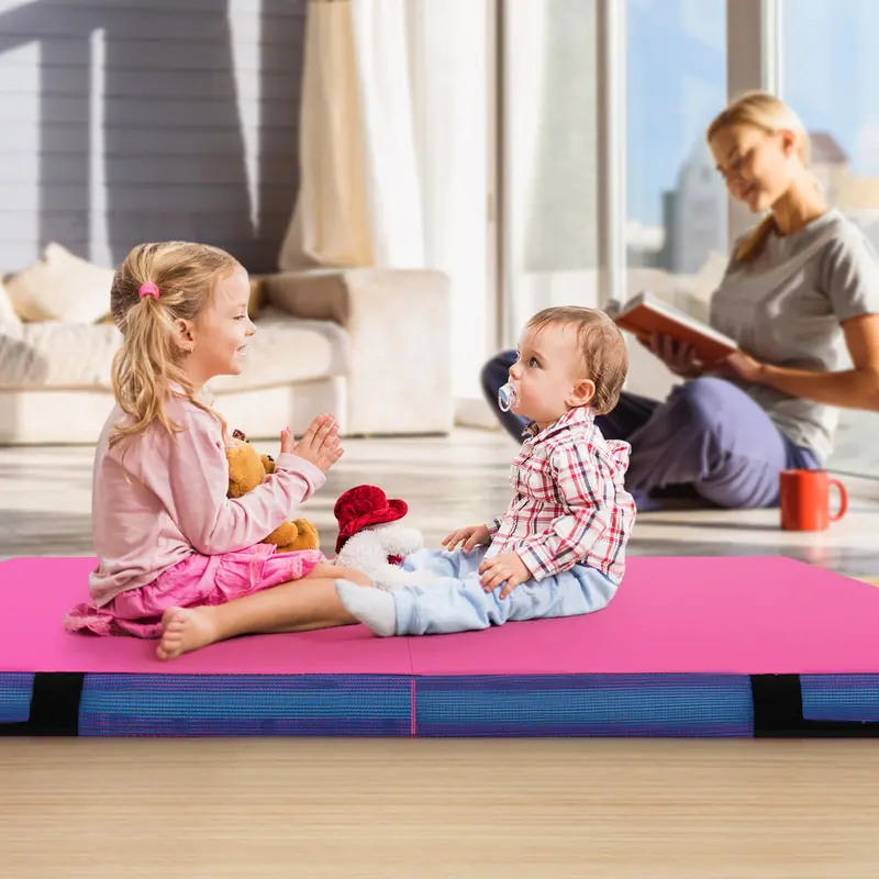 Extra-Thick 48-Inch Bi-Fold Exercise Mat with PU Leather Surface and Integrated Carry Handles 2