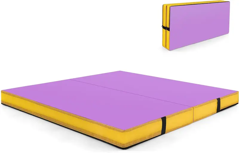 Extra-Thick 48-Inch Bi-Fold Exercise Mat with PU Leather Surface and Integrated Carry Handles