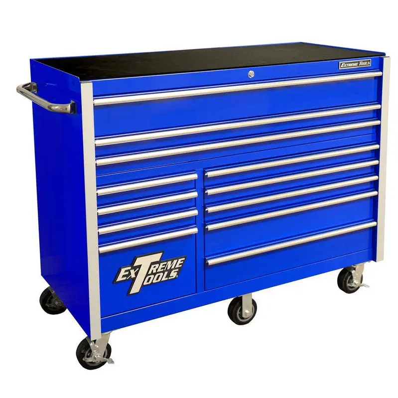 Extreme Tools THD552112RCBL Blue Roller Cabinet – 55" 12-Drawer Industrial-Grade Tool Chest with Smooth-Glide Slides