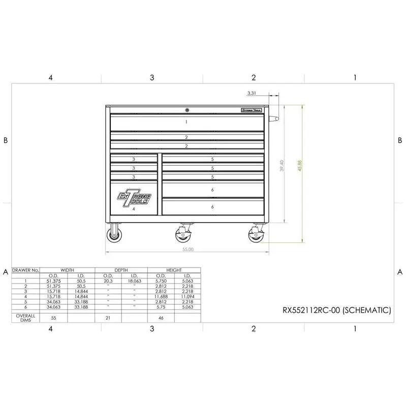 Extreme Tools THD552112RCBL Blue Roller Cabinet – 55" 12-Drawer Industrial-Grade Tool Chest with Smooth-Glide Slides