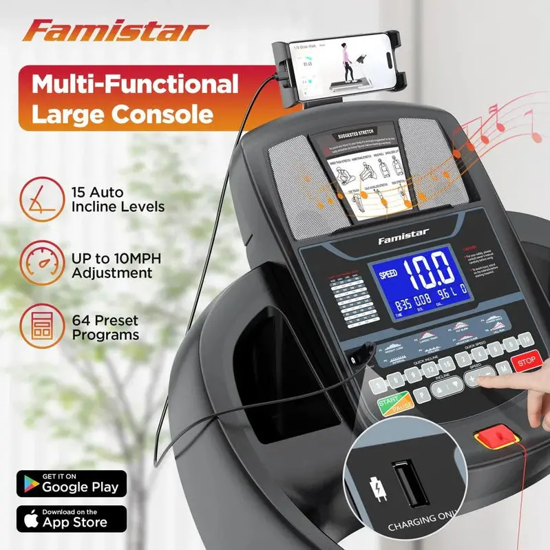 Famistar Home Treadmill – Space-Saving Foldable Design with 15 Incline Options and 300 lb Capacity
