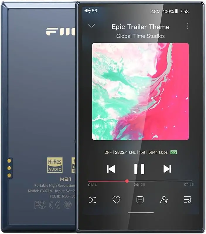FiiO M21 Hi-Res Music Player — Android 13, Snapdragon 680, Dual DAC, Blue-Black Finish