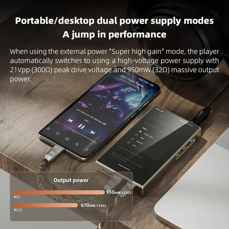 FiiO M21 Hi-Res Music Player — Android 13, Snapdragon 680, Dual DAC, Blue-Black Finish