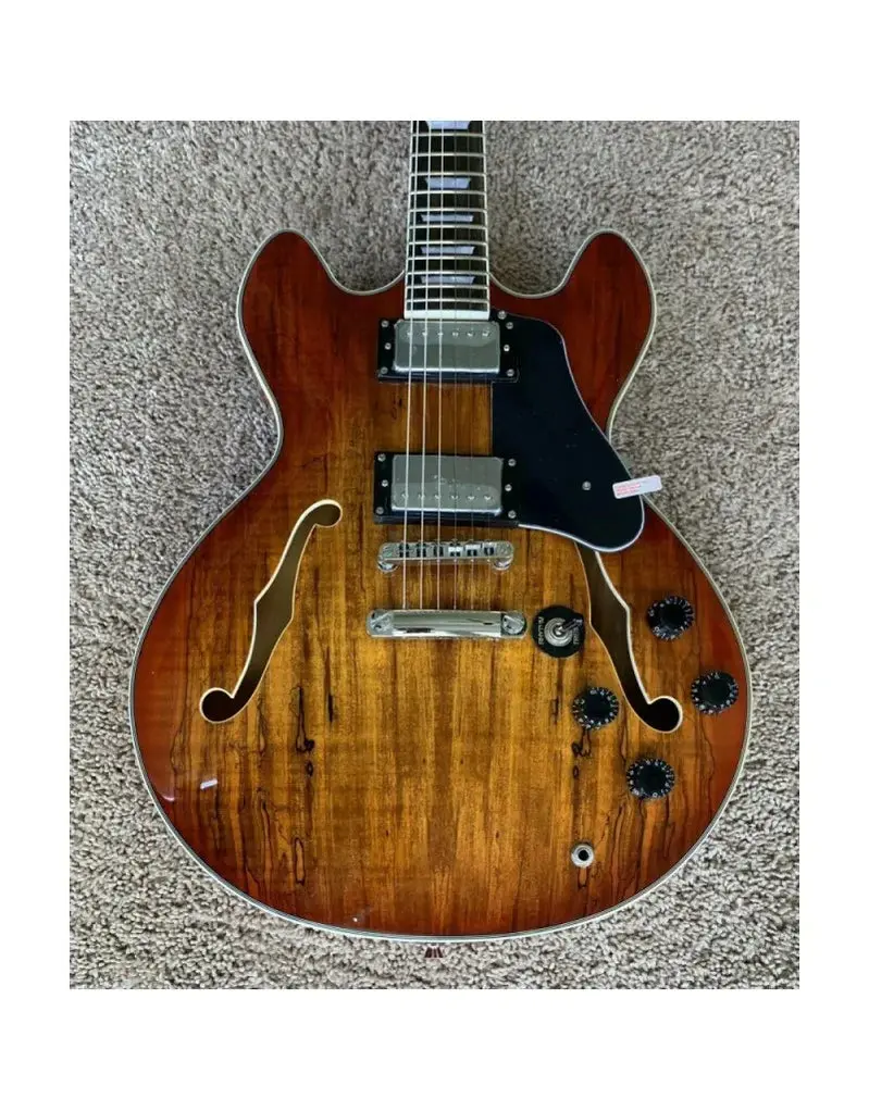 Firefly FF338 Semi-Hollow Electric Guitar – 6-String with Spalted Maple Top and Warm Brown Gloss Finish
