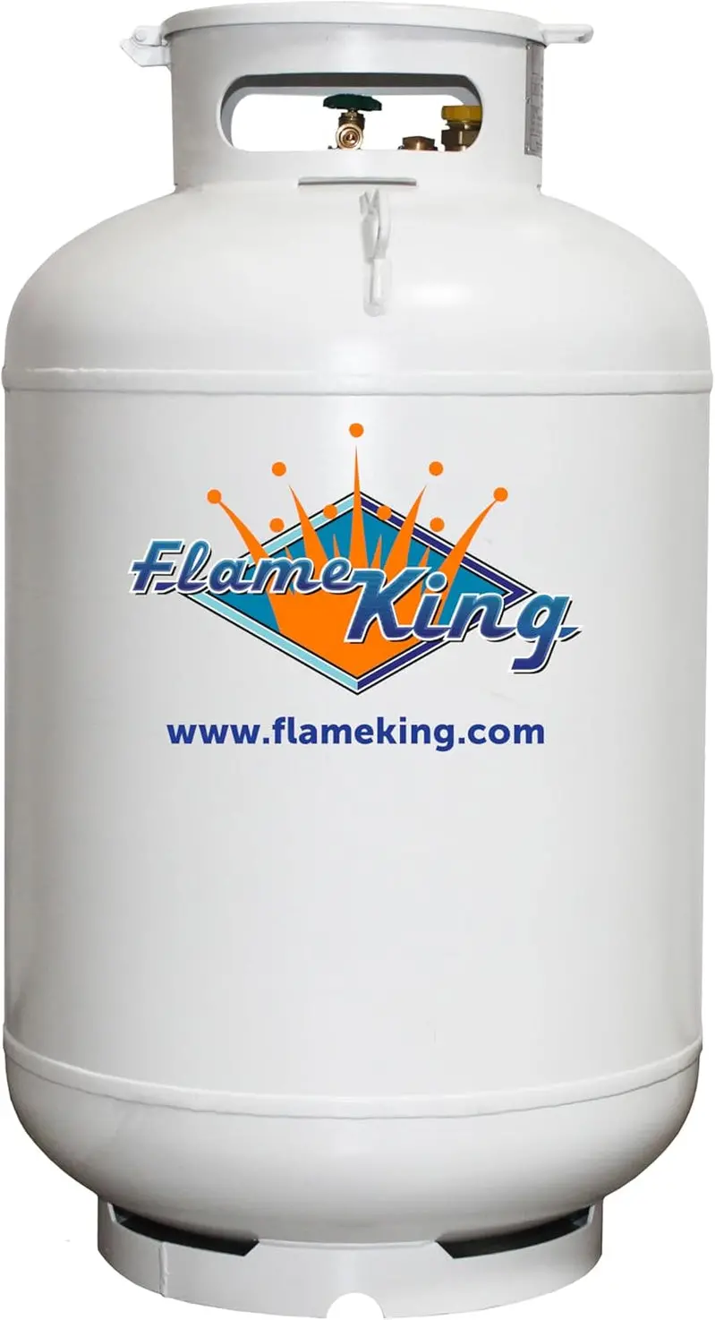 Flame King Vertical Propane Tank – ASME-Certified, 420 lb Capacity, White Powder-Coated Finish