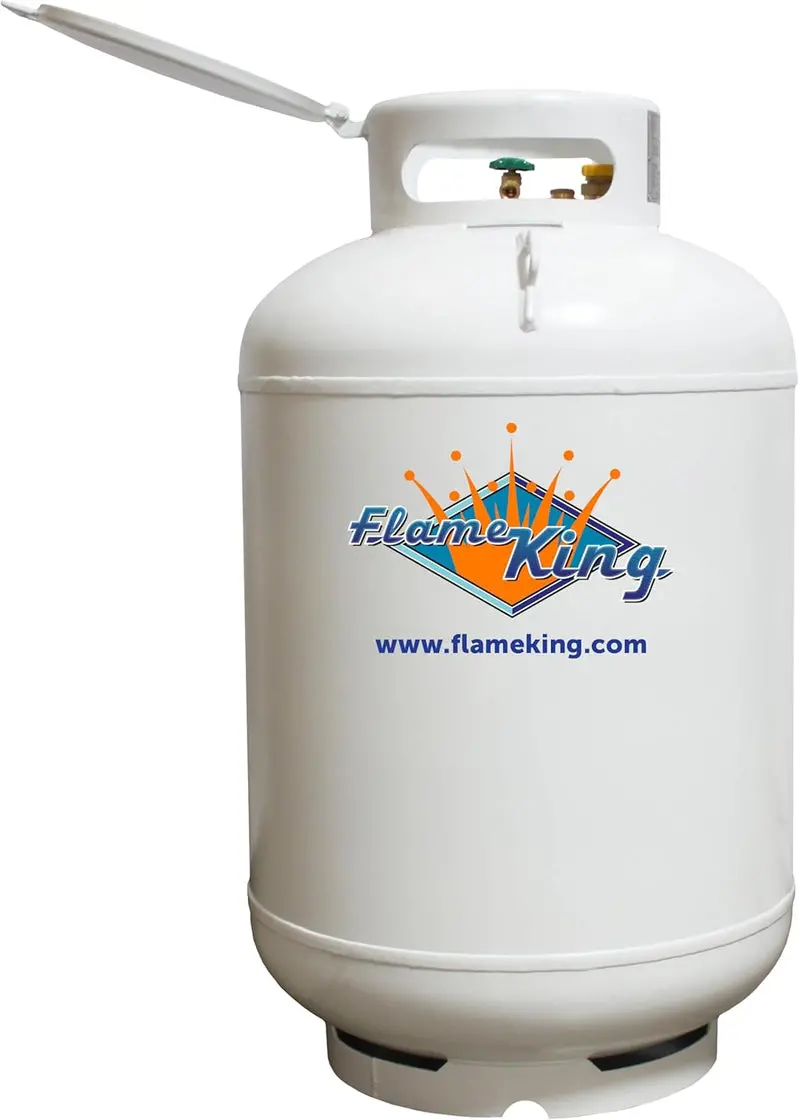Flame King Vertical Propane Tank – ASME-Certified, 420 lb Capacity, White Powder-Coated Finish