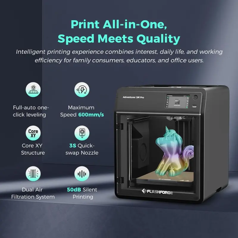 FLASHFORGE AD5M Pro High-Speed 3D Printer — 600 mm/s Velocity, Smart Auto-Leveling & Industrial-Grade Precision