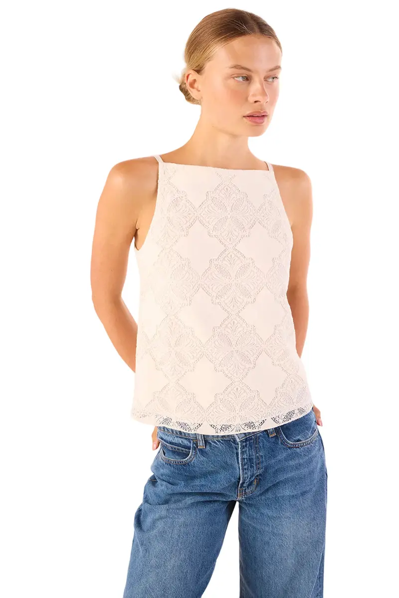 Floral Lace Square-Neck Blouse — Semi-Sheer Feminine Top with Embroidered Details