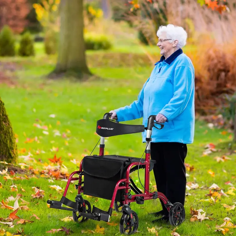 Foldable 4-Wheel Rollator Walker with Built-in Seat and Dual-Function Support