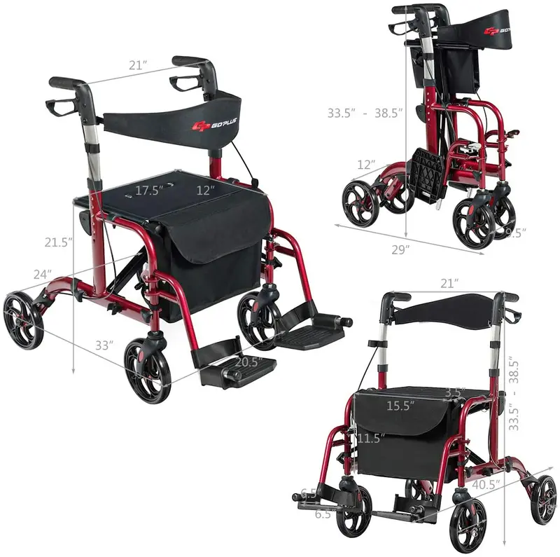 Foldable 4-Wheel Rollator Walker with Built-in Seat and Dual-Function Support