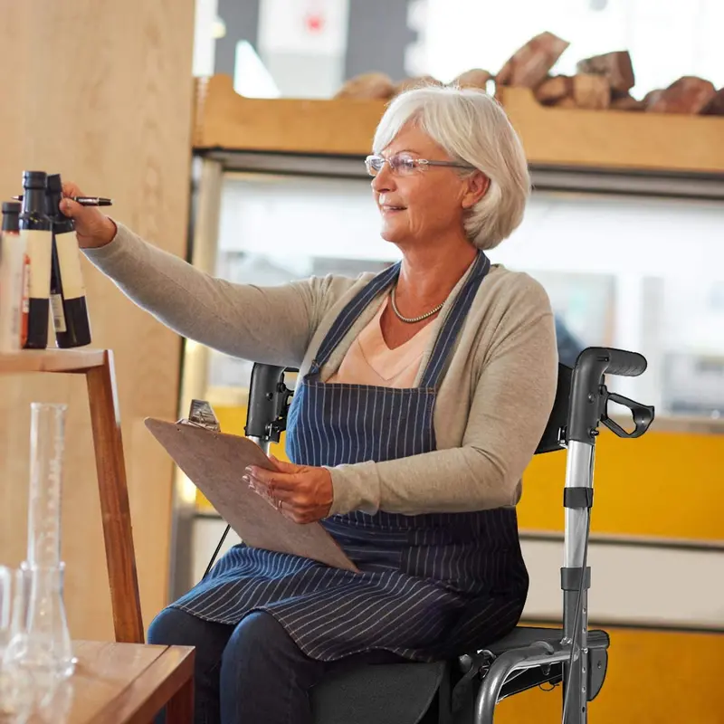 Foldable 4-Wheel Rollator Walker with Built-in Seat and Dual-Function Support