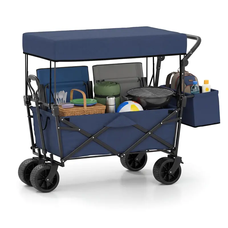 Foldable Canopy Wagon with Telescoping Handles and Detachable Storage Bag