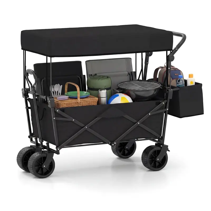 Foldable Canopy Wagon with Telescoping Handles and Detachable Storage Bag