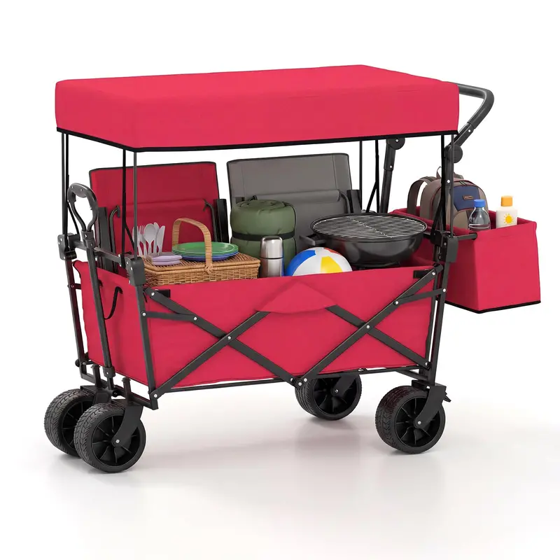 Foldable Canopy Wagon with Telescoping Handles and Detachable Storage Bag