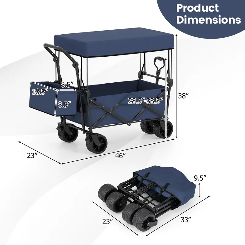 Foldable Canopy Wagon with Telescoping Handles and Detachable Storage Bag