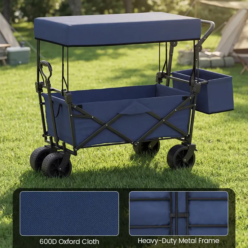 Foldable Canopy Wagon with Telescoping Handles and Detachable Storage Bag