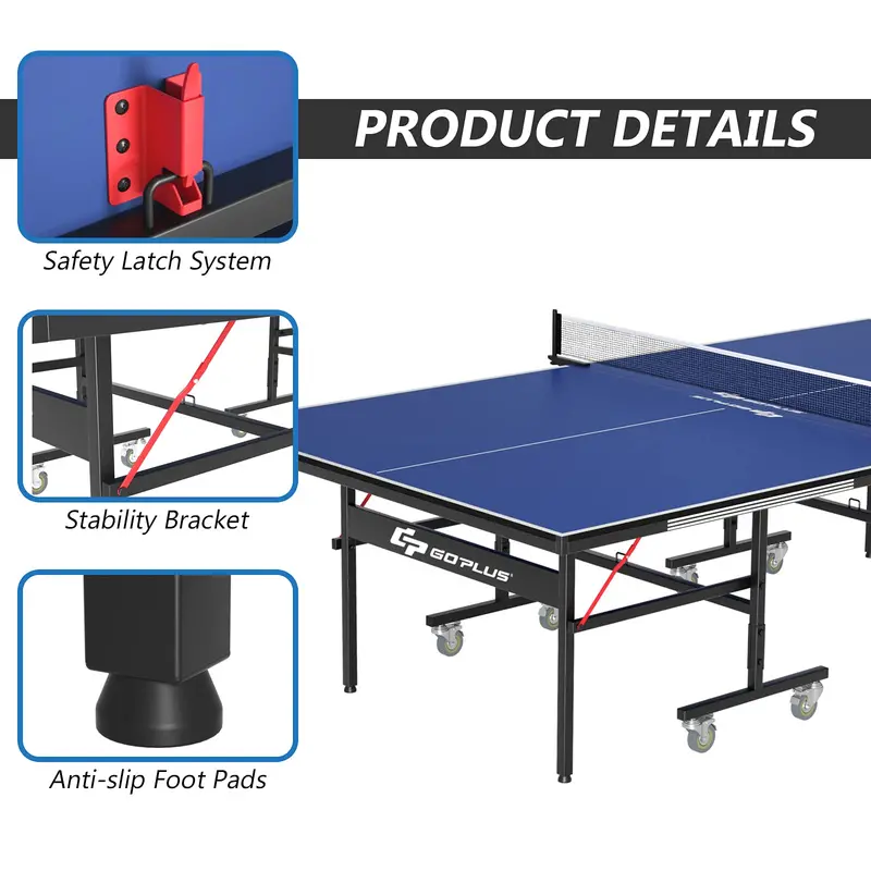 Foldable Regulation Ping Pong Table – 9' x 5' Table Tennis Set with Quick-Release Net & Mobility Wheels