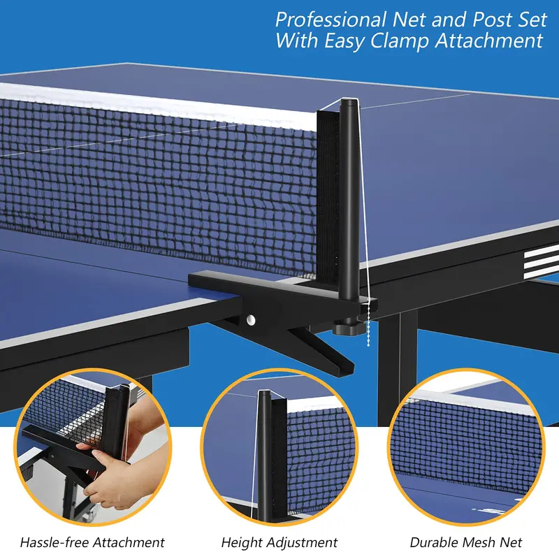 Foldable Regulation Ping Pong Table – 9' x 5' Table Tennis Set with Quick-Release Net & Mobility Wheels