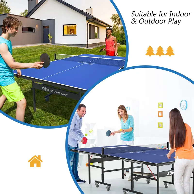 Foldable Regulation Ping Pong Table – 9' x 5' Table Tennis Set with Quick-Release Net & Mobility Wheels