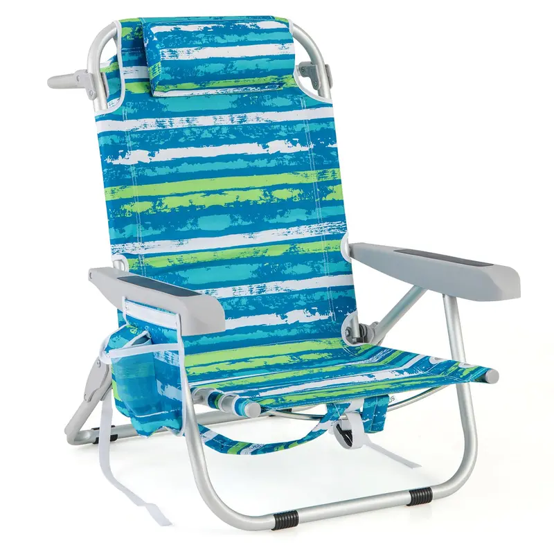 Folding Aluminum Beach Backpack Chair – Five-Position Reclining Seat with Integrated Towel Rack and Ultra-Light Frame
