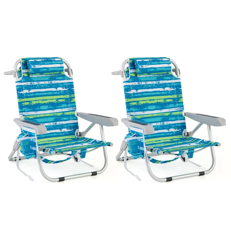 Folding Aluminum Beach Backpack Chair – Five-Position Reclining Seat with Integrated Towel Rack and Ultra-Light Frame