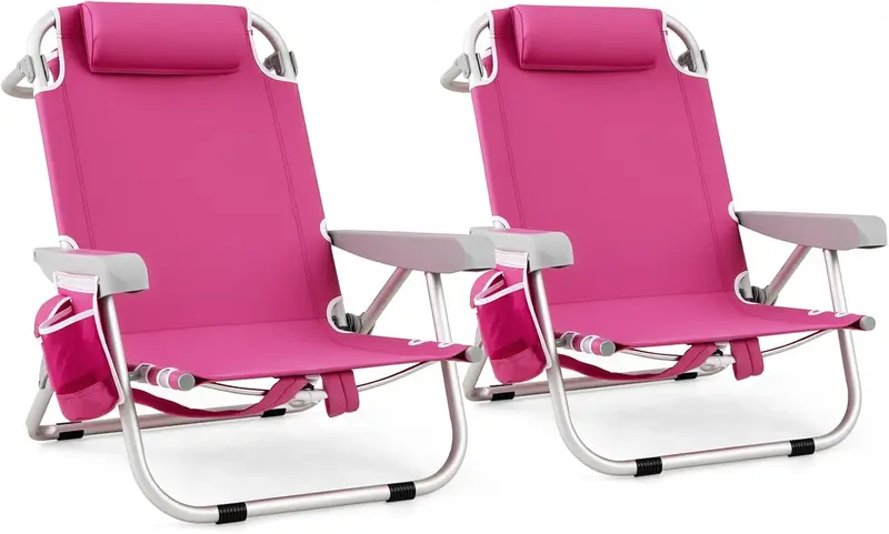 Folding Aluminum Beach Backpack Chair – Five-Position Reclining Seat with Integrated Towel Rack and Ultra-Light Frame