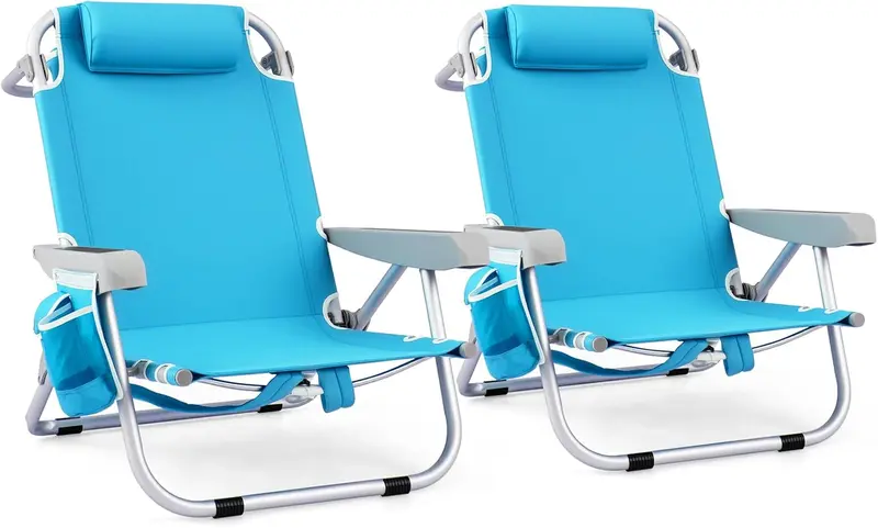 Folding Aluminum Beach Backpack Chair – Five-Position Reclining Seat with Integrated Towel Rack and Ultra-Light Frame