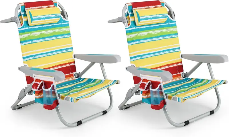 Folding Aluminum Beach Backpack Chair – Five-Position Reclining Seat with Integrated Towel Rack and Ultra-Light Frame