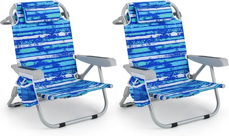 Folding Aluminum Beach Backpack Chair – Five-Position Reclining Seat with Integrated Towel Rack and Ultra-Light Frame