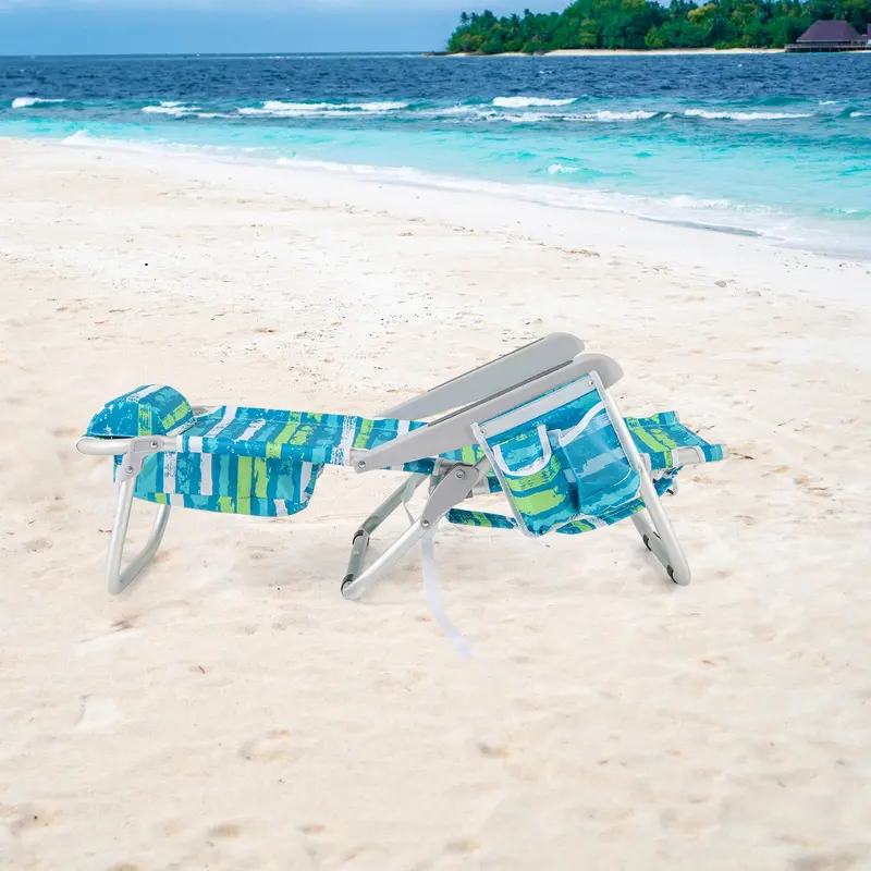 Folding Aluminum Beach Backpack Chair – Five-Position Reclining Seat with Integrated Towel Rack and Ultra-Light Frame