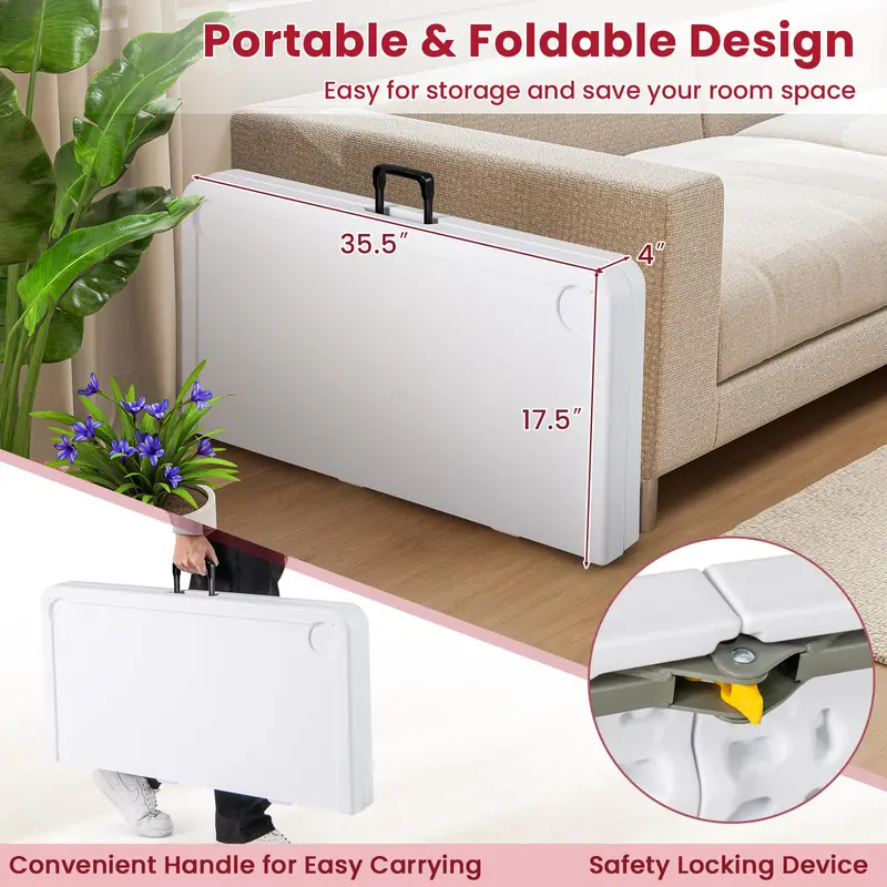 Folding Mahjong Card Table with HDPE Surface, Cup Holders, and Protective Mat