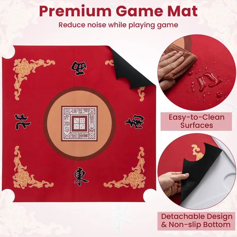 Folding Mahjong Card Table with HDPE Surface, Cup Holders, and Protective Mat