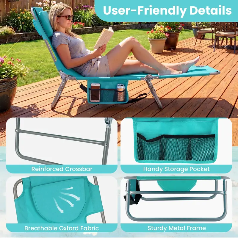Folding Tanning Lounge Chair – Five-Position Reclining Design for Sunbathing