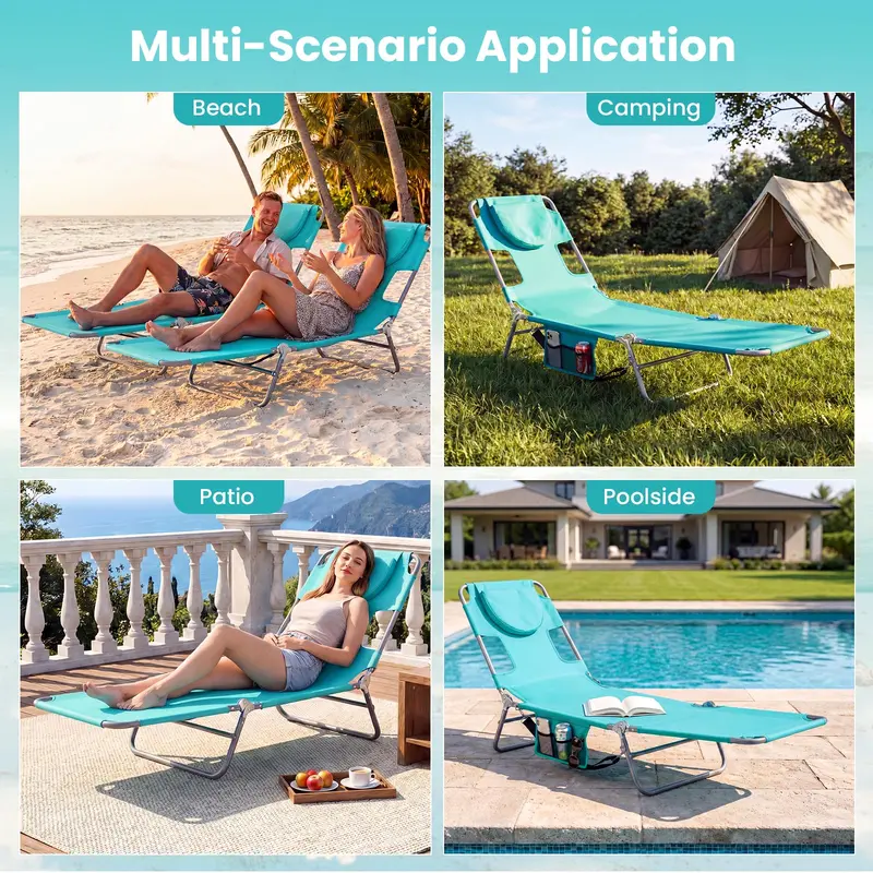 Folding Tanning Lounge Chair – Five-Position Reclining Design for Sunbathing