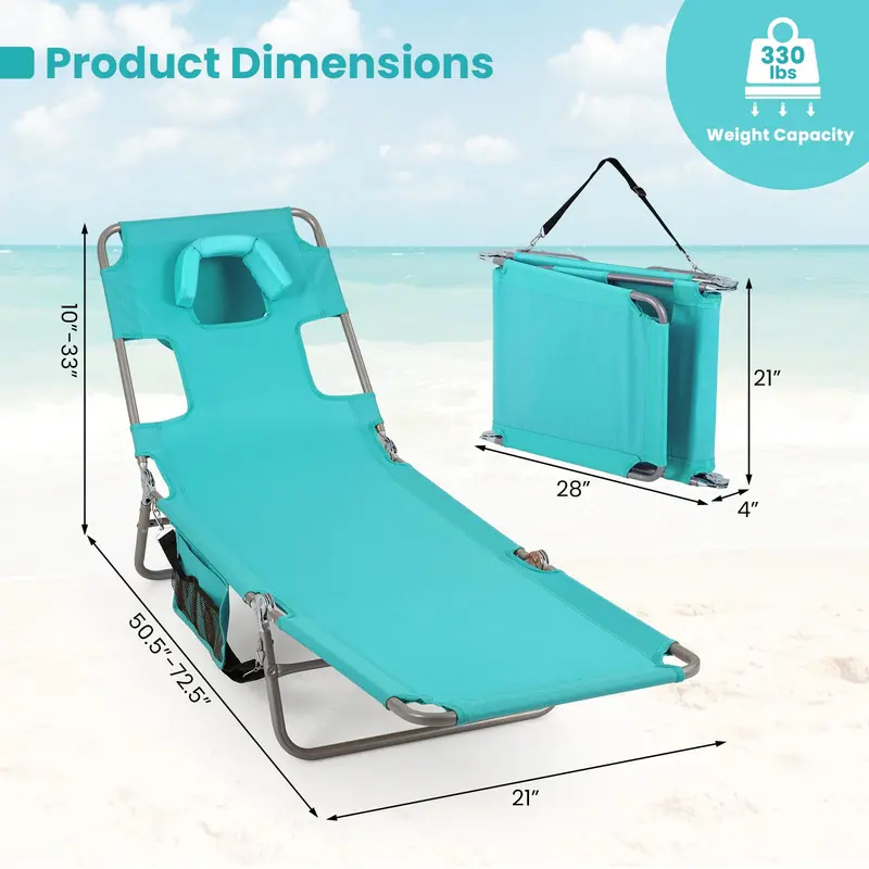 Folding Tanning Lounge Chair – Five-Position Reclining Design for Sunbathing