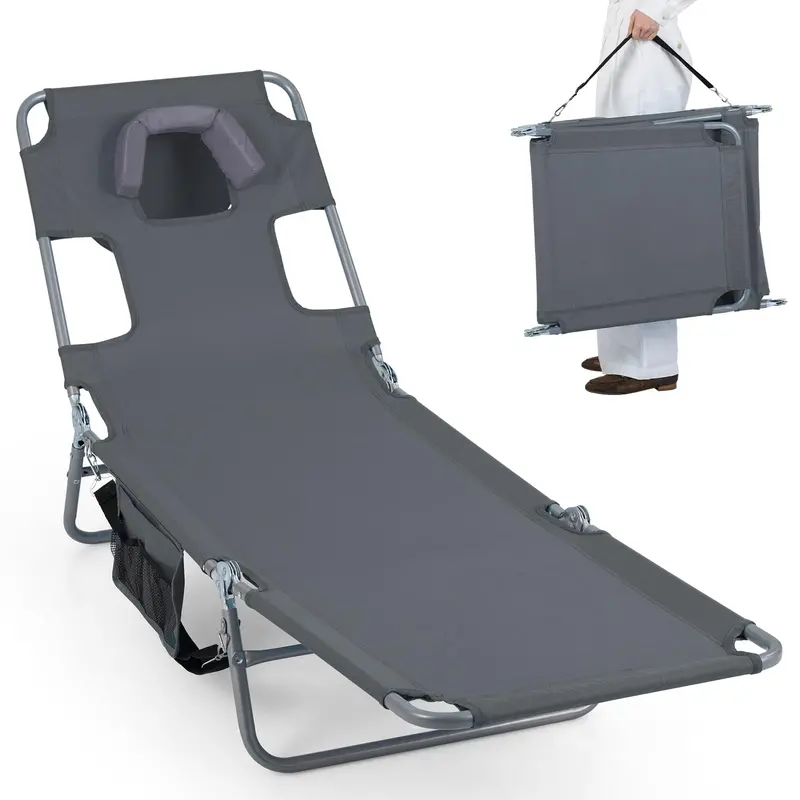 Folding Tanning Lounge Chair – Five-Position Reclining Design for Sunbathing