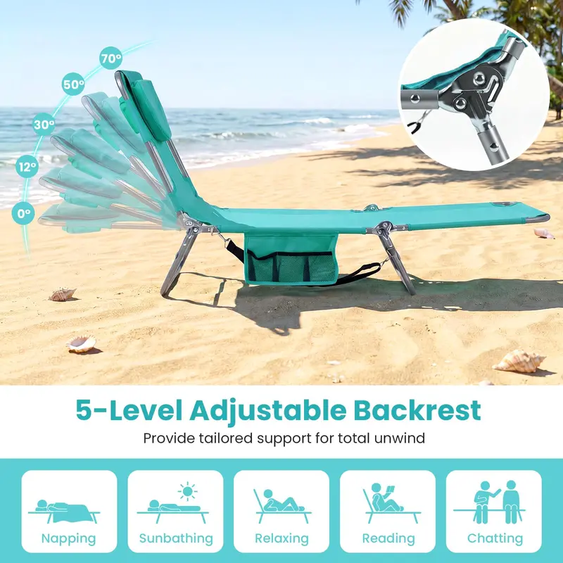 Folding Tanning Lounge Chair – Five-Position Reclining Design for Sunbathing